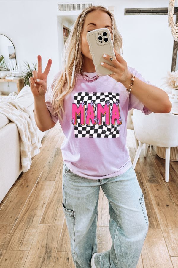 1717 Hot pink Mama Checkered T-Shirt 18.00/PIECE MIN OF 6