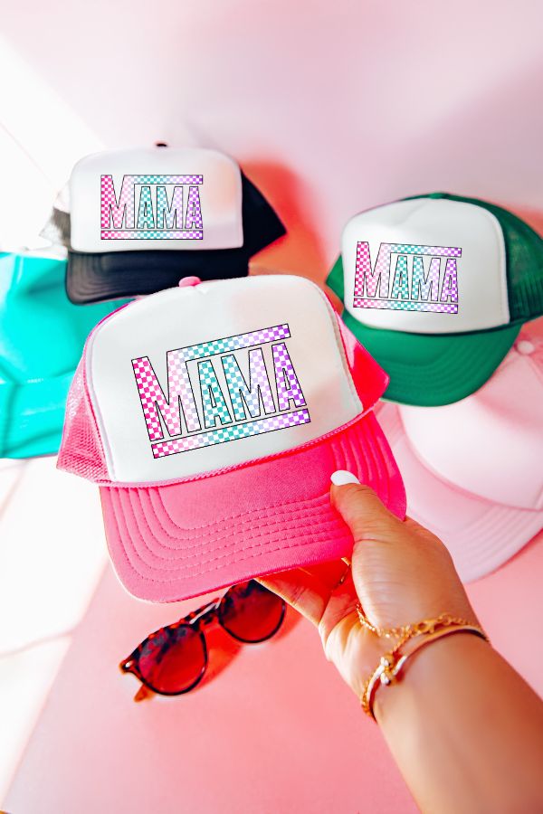 303 COLORFUL CHECKERED MAMA TRUCKER HAT