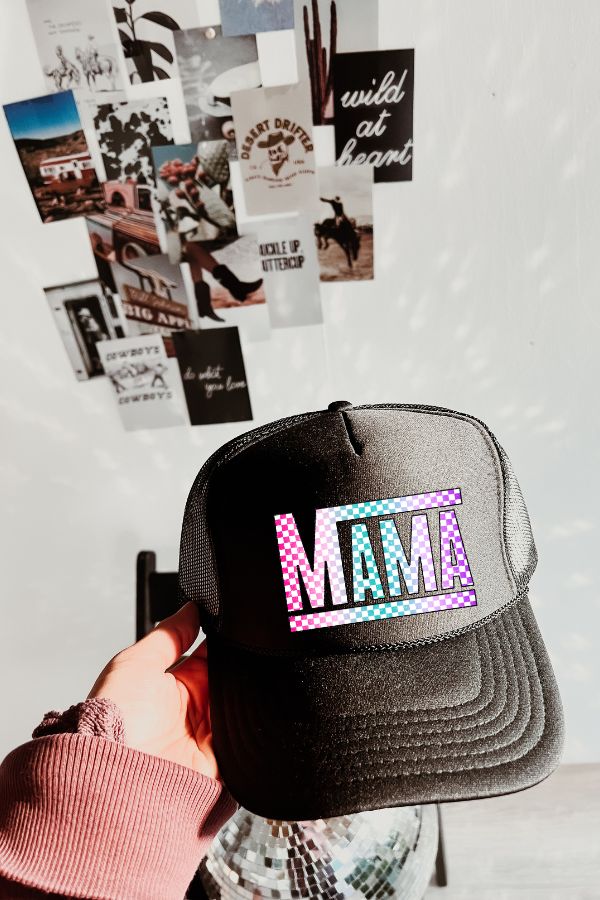 303 COLORFUL CHECKERED MAMA TRUCKER HAT