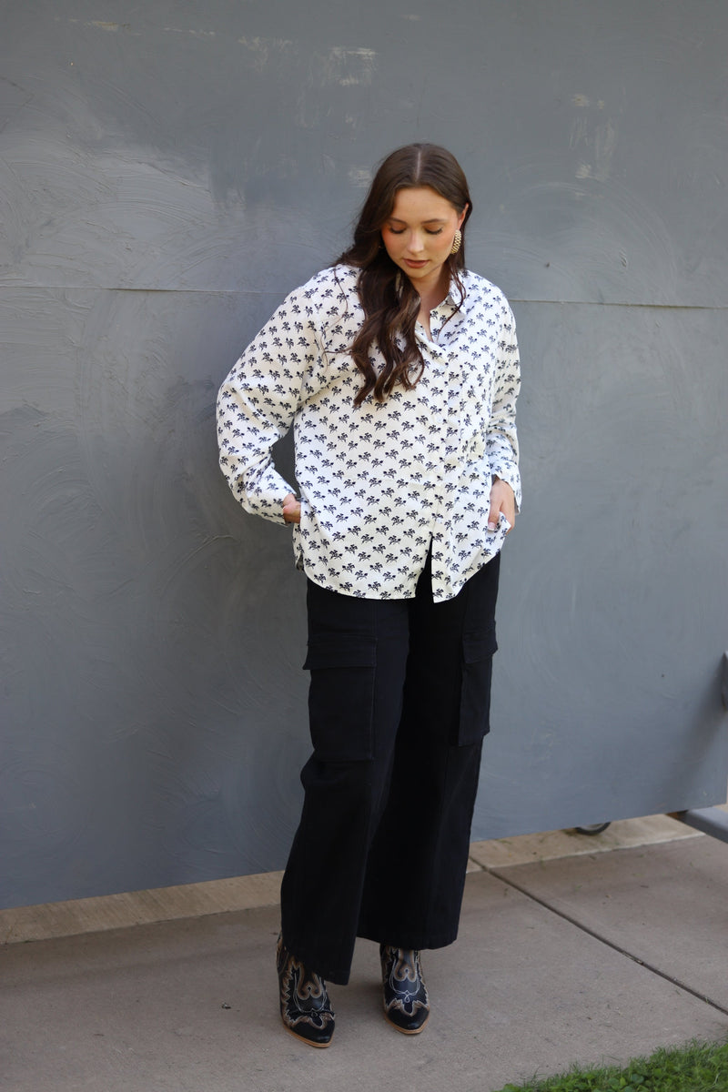 CC36 RIDE EM COWGIRL BUTTON DOWN TOP
