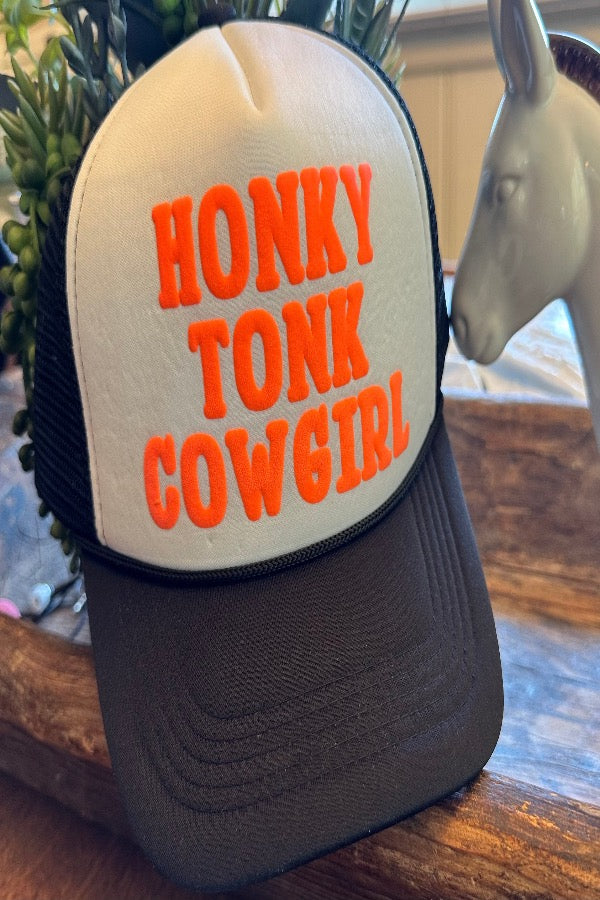 Honky Tonk Cowgirl Neon Orange Blk/Wht Trucker