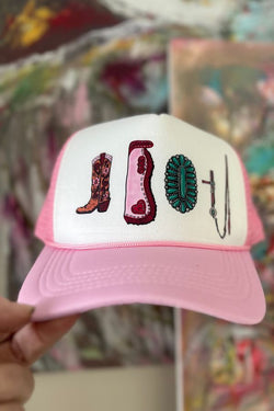 COWGIRL THINGZZ PINK/WHITE TRUCKER HAT