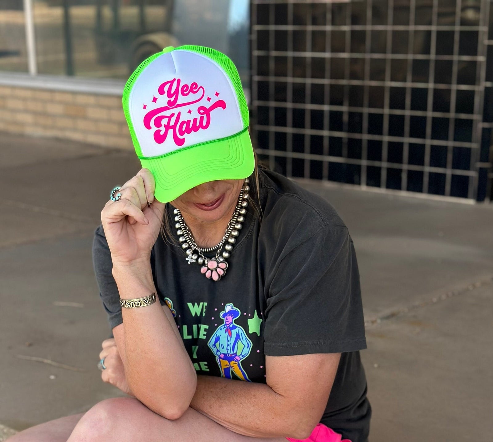Day Drinkin’ Women’s Pink Trucker Hat with Green Embroidery Adjustable NWT Support Day Drinking Hat | Day Drinking | 4th of July  main image 2