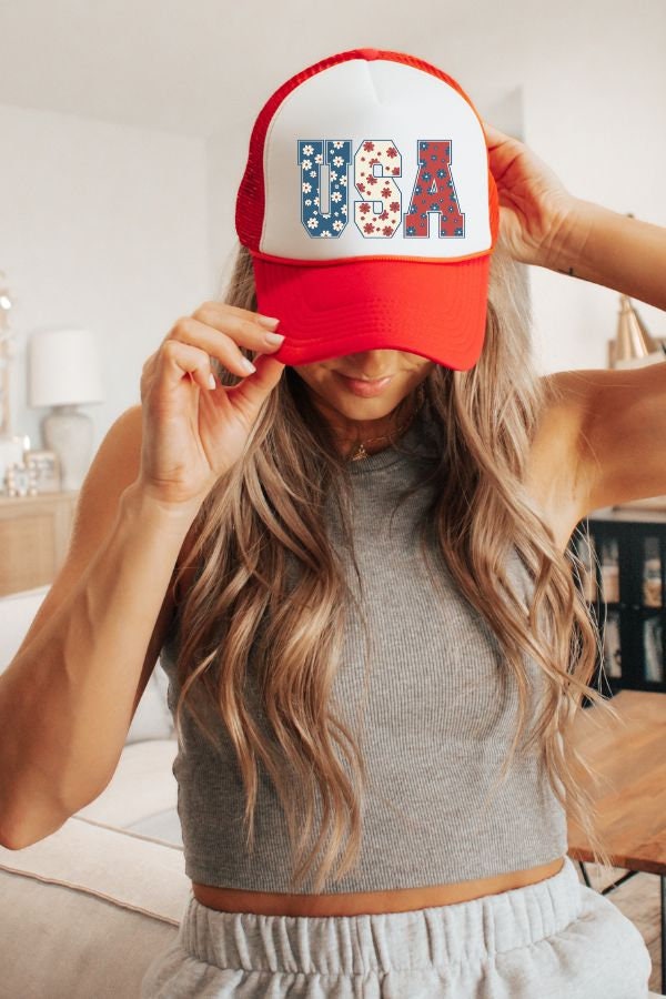USA Trucker Hat, 4th of July Trucker Hat, Independence Day Trucker Hat, Red White and Blue Trucker Hat, Summer Trucker Hat, Girls Trip Hat