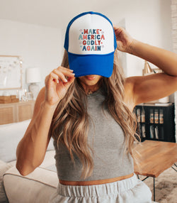 Make America Godly Again Trucker Hat, July 4th Trucker Hat, Independence Day Hat, Red White and Blue Hat, Retro July 4th Trucker Hat,