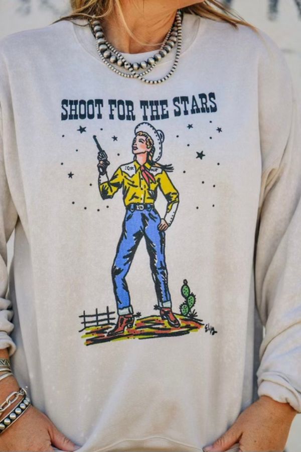 SHOOT FOR THE STARS BLEACHED SWEATSHIRT